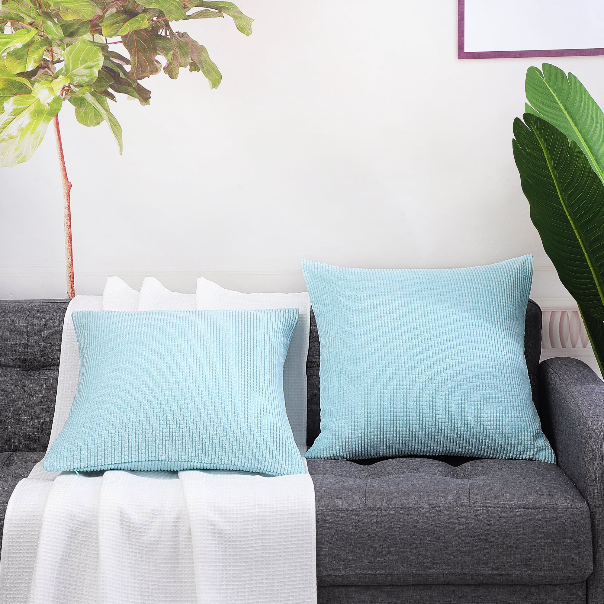 Unique Bargains 2-pcs Corduroy Decorative Throw Pillow Covers Light Blue 18"x18"