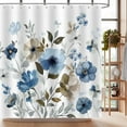thumbnail image 2 of Watercolor Floral Bathroom Shower Curtains, Blue and Tan Flowers Ink Botanical Bathroom Decor Shower Curtain Set, Waterproof Polyester Fabric Bathroom Curtain with 12 Hooks, 72 x 72 inch, 2 of 5
