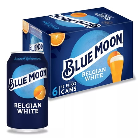 Blue Moon Belgian White Craft Beer, 6 Pack, 12 fl oz Aluminum Cans, 5.4% ABV