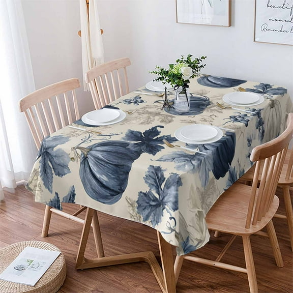 Blue Pumpkins Fall Tablecloth Rectangle Table Cloth 52x70 , Waterproof Tablecloth Outdoor Table Cloth, Vintage Botanical Thanksgiving Washable Table Cover for Kitchen Dining Party