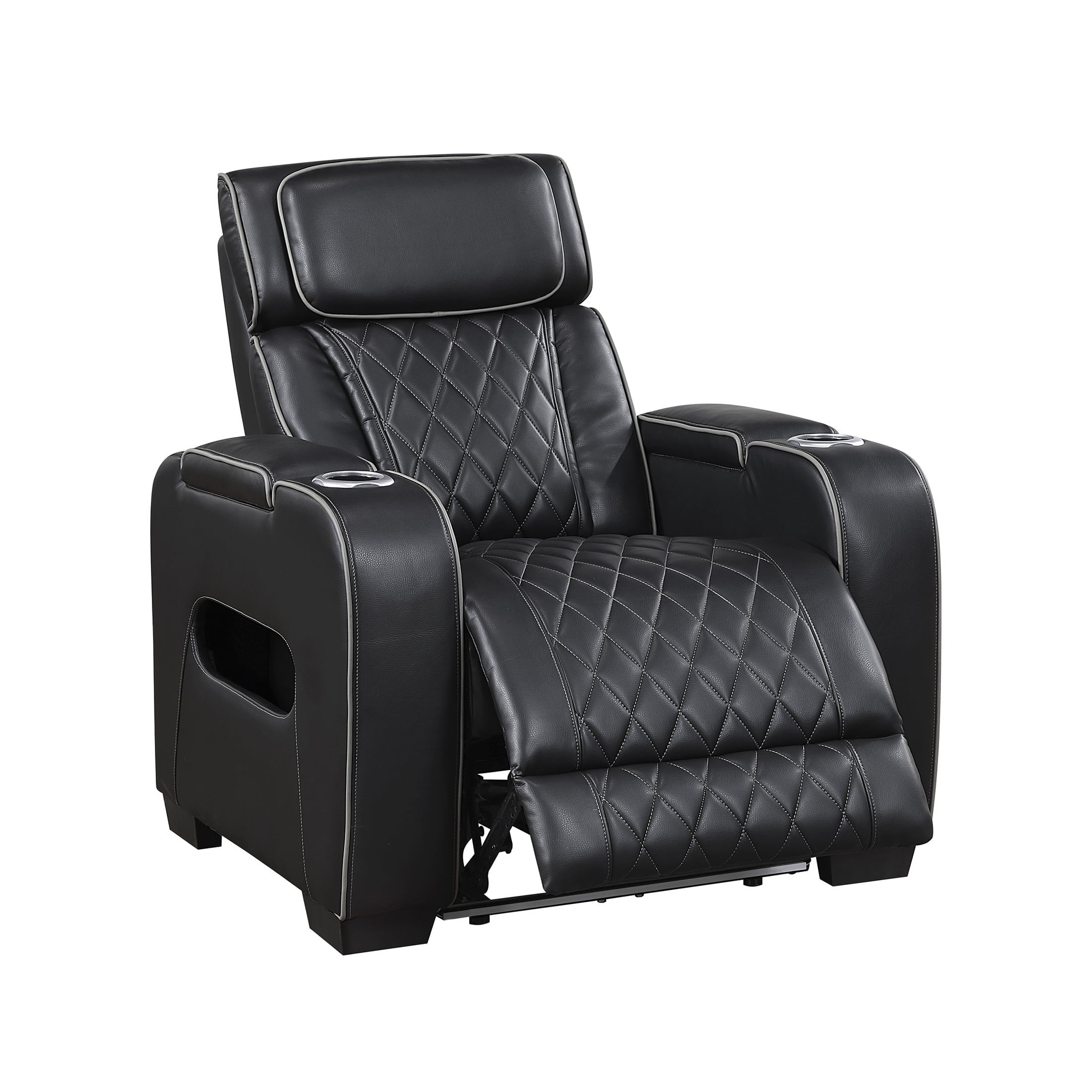 OakvillePark Rowanford Faux Leather Power Reclining Chair with Power Headrest, Cup Holders and Storage Arms(Top and Side), Charging Ports and LED Lighting, Black