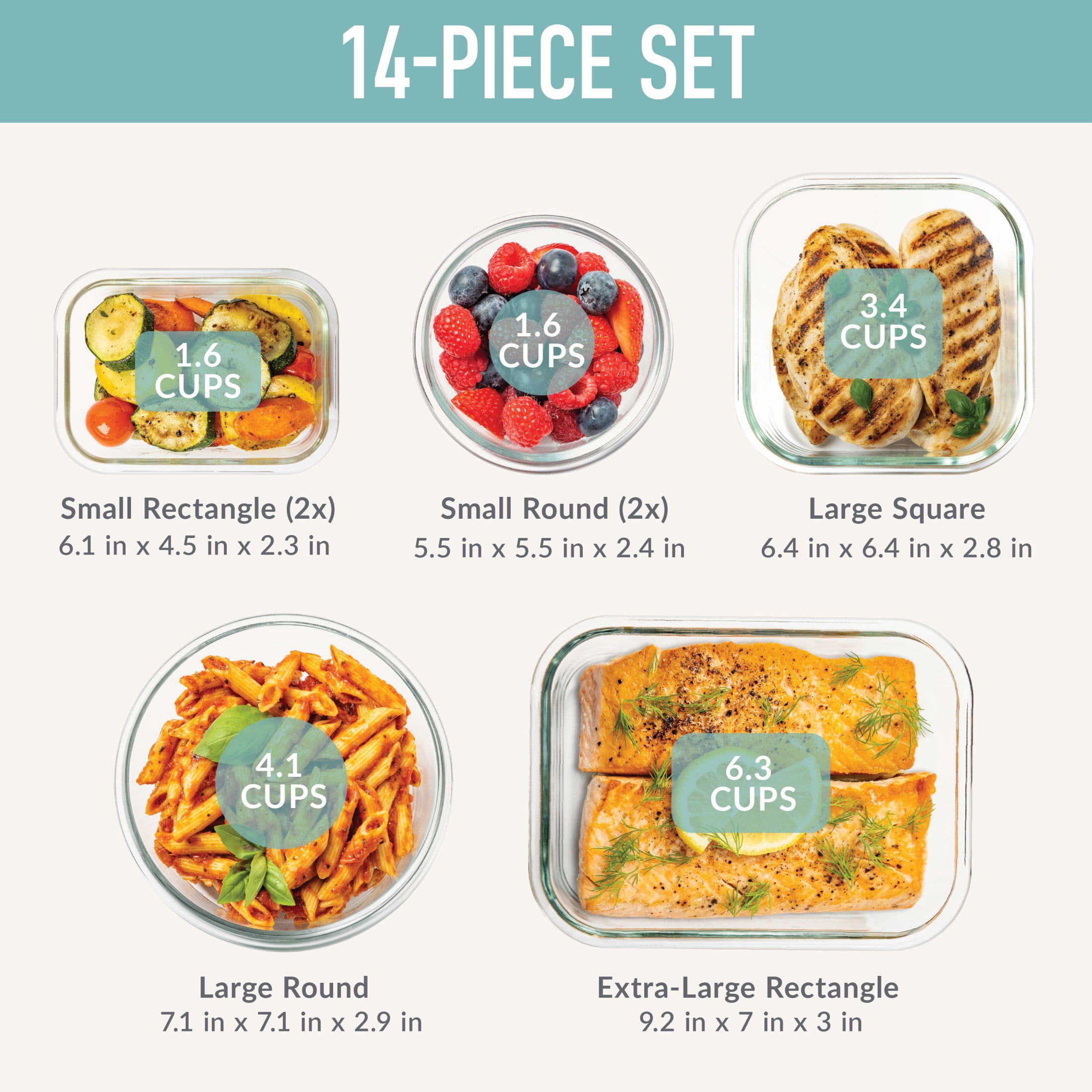 Bentgo Glass Leak-Proof Food Storage Set - 14-Piece Glass Containers with BPA-Free Airtight Lids, Reusable & Durable for Leftovers & Meal Prep - Microwave, Freezer, Oven & Dishwasher Safe (Soft Aqua)
