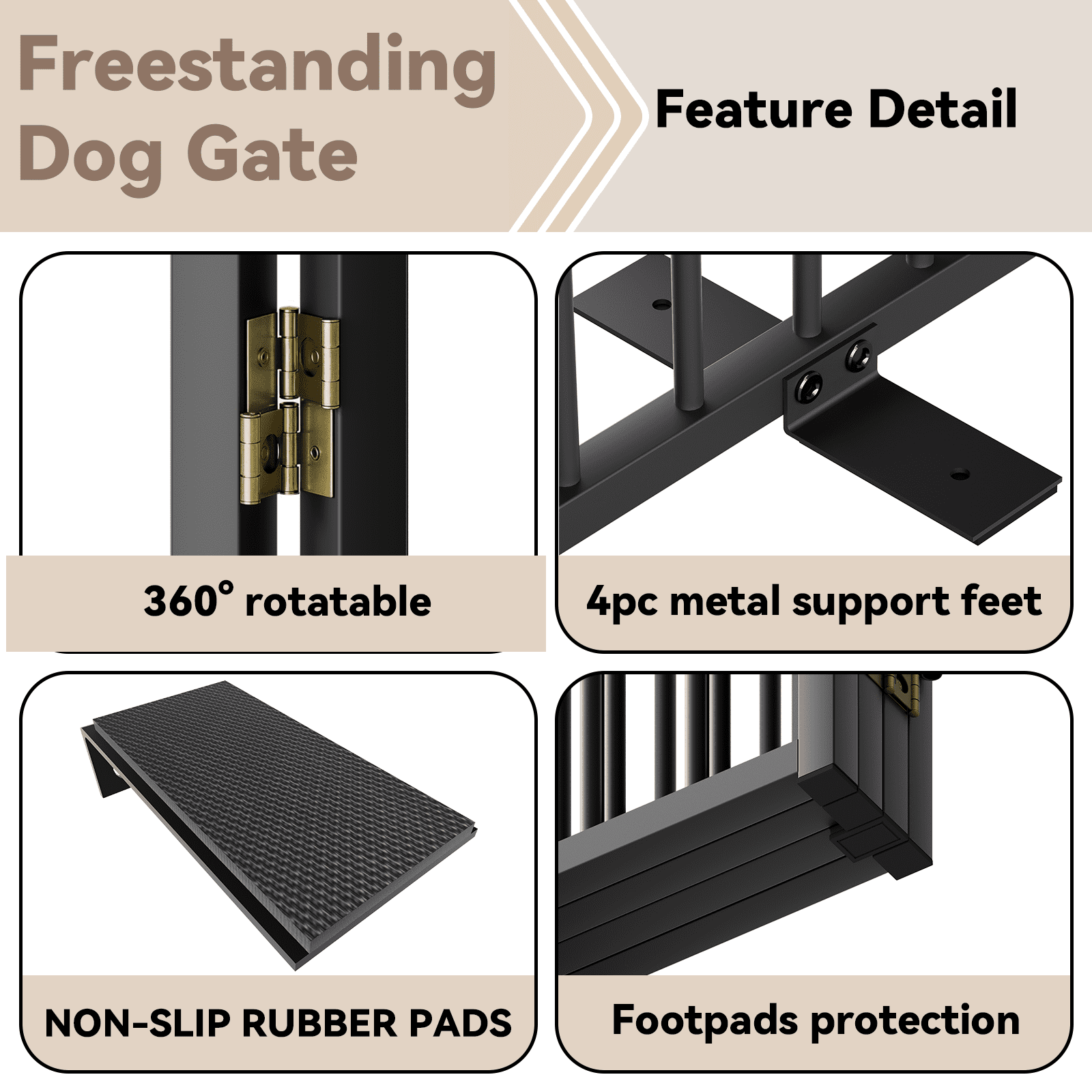 32''Height Full Matel Freestanding Dog Gate with Door, 4 Panels Extra Wide Free Standing Tall Dog Gates for Doorways,House,Stairs,Porch,Deck,Yard