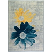 Contemporary Floral Pattern Area Rug Carpet in Teal Yellow, 7x10 (6'5" x 9'5", 200cm x 290cm)