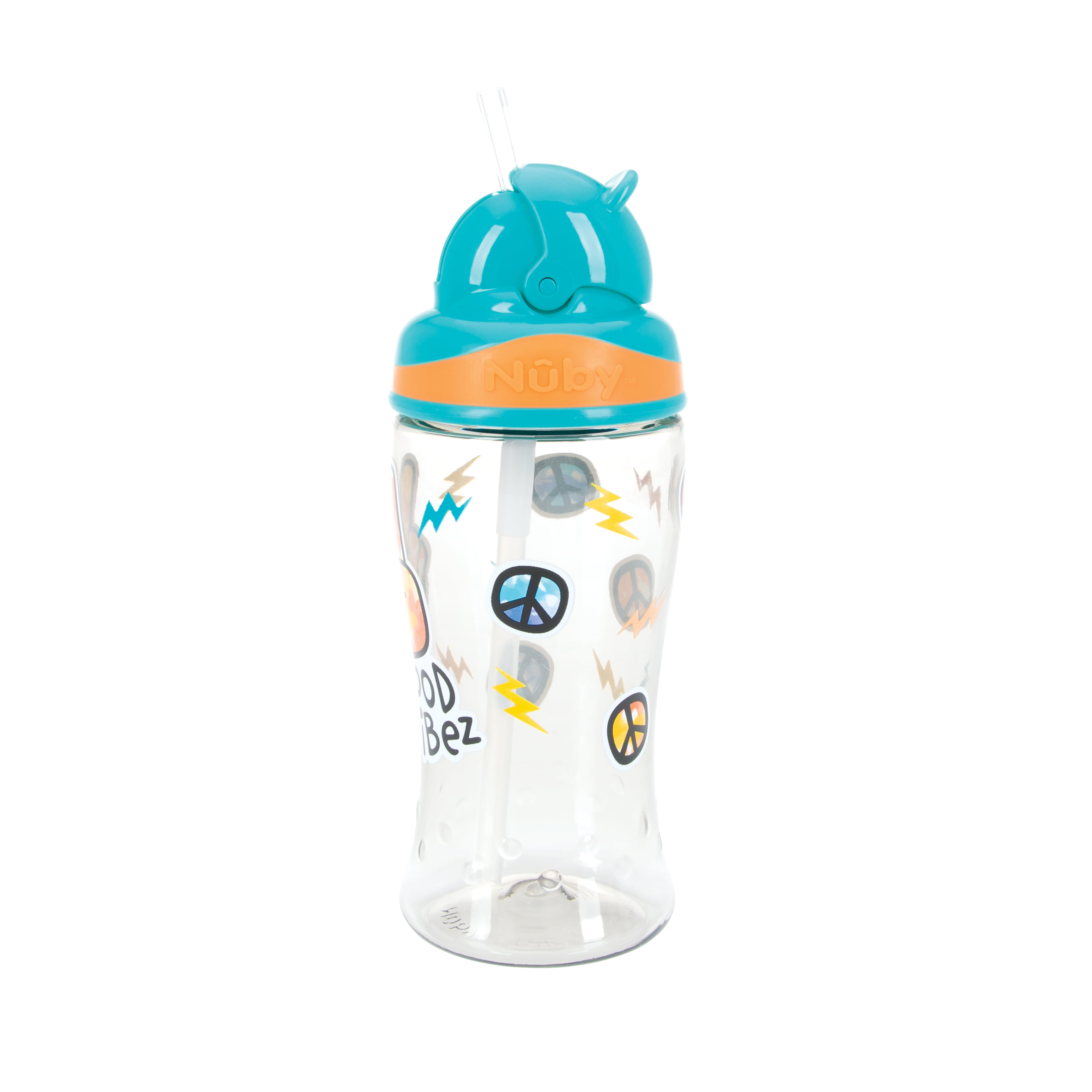 Nuby Thirsty Kids Flip-it Freestyle On the Go Water Bottle with Bite  Resistant Hard Straw Cup and Easy Grip Band, Blue Cars, 12
