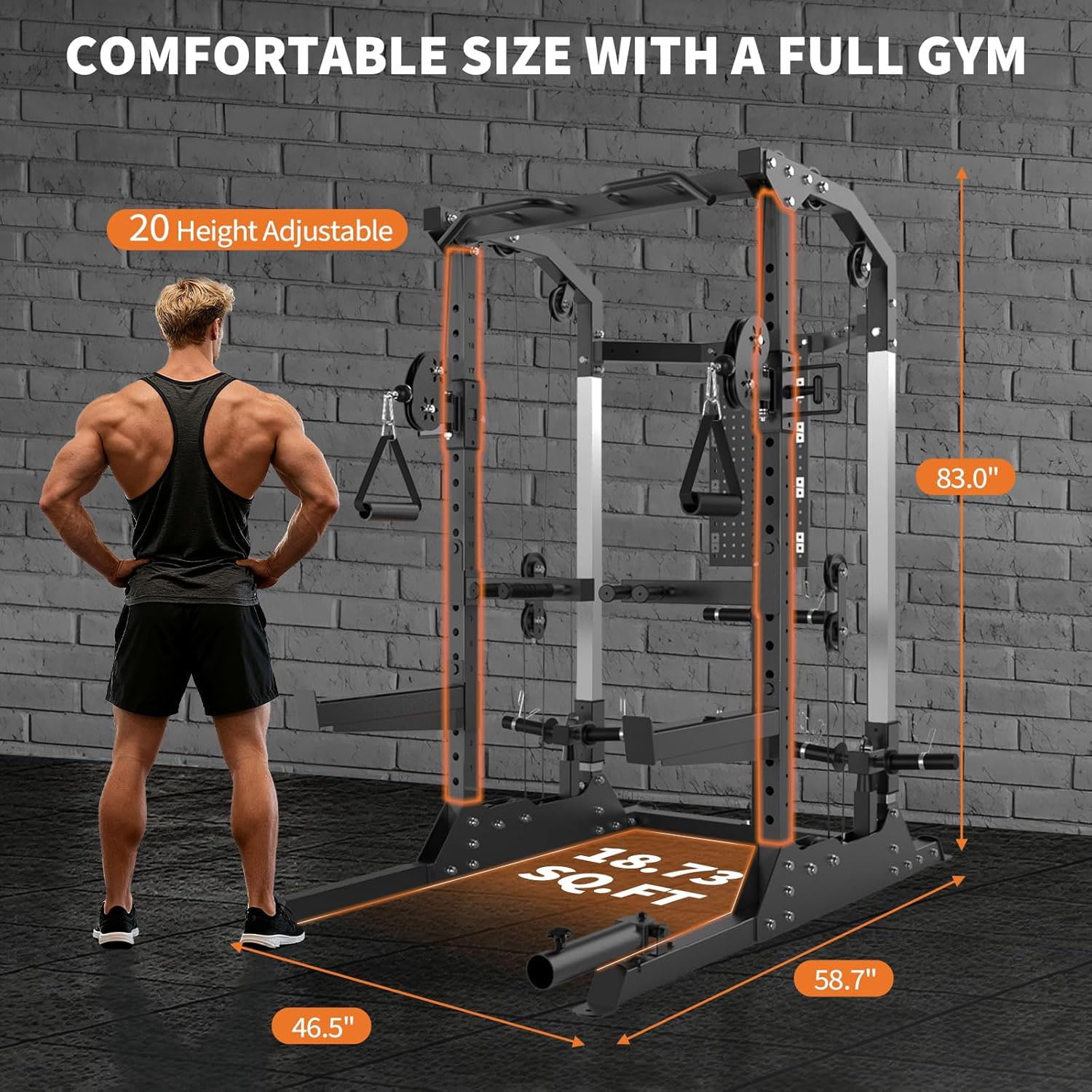 Ataujin Multi-Functional Machine Power Cage, 2000LB Power Rack with Independent Dual Pulley System, Home Gym Workout Machine for Stability & Strength Training