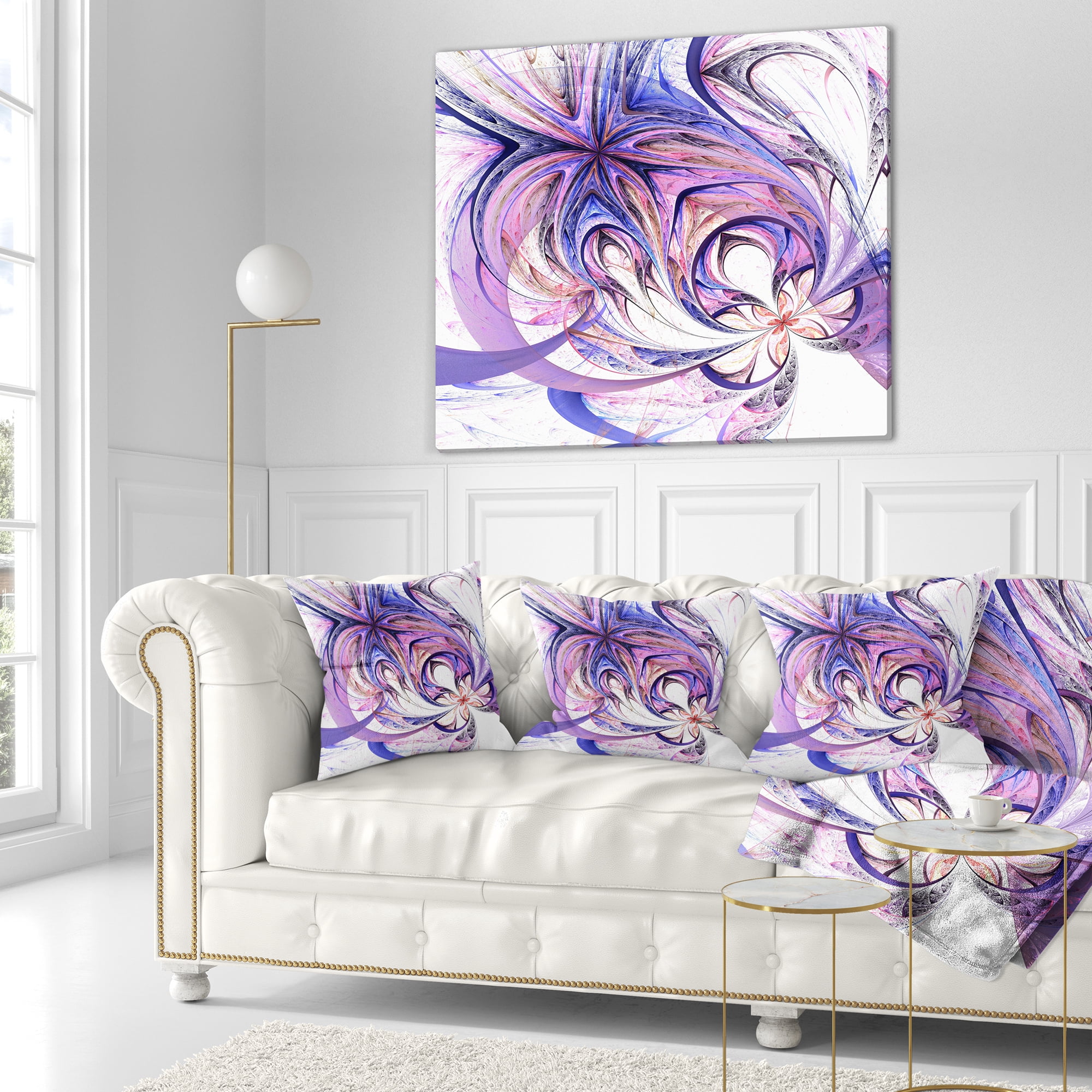 Designart Blue and Pink Flower Pattern - Floral Throw Pillow - 18x18