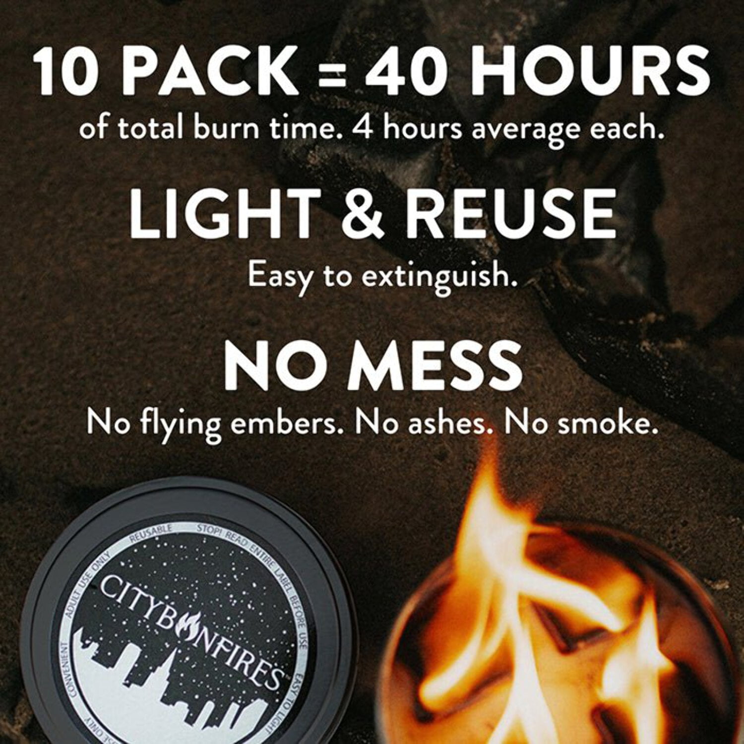 City Bonfires Portable Fire Pit 10 Pack 3‑5 Hour Burn Time Made in USA