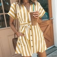 thumbnail image 2 of Htigea Women's Striped Cardigan Dresses Short Sleeve Button Down Tie Front Swimwear Cover Up Cotton Linen Tops with Pockets Yellow 2XL, 2 of 8