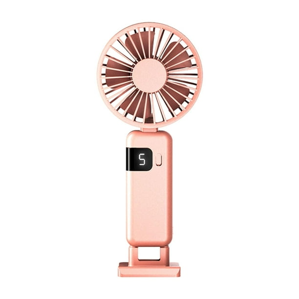 Ventilador de cuello colgante, mini ventilador de mano silencioso con soporte para teléfono, ventilador plegable personal Rosa