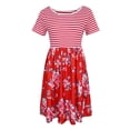 thumbnail image 2 of Tachiuwa Robe T-Shirt à Manches Courtes Imprimé Floral Rayé Col Rond Taille Haute pour Femmes - 6, m m, 2 of 9
