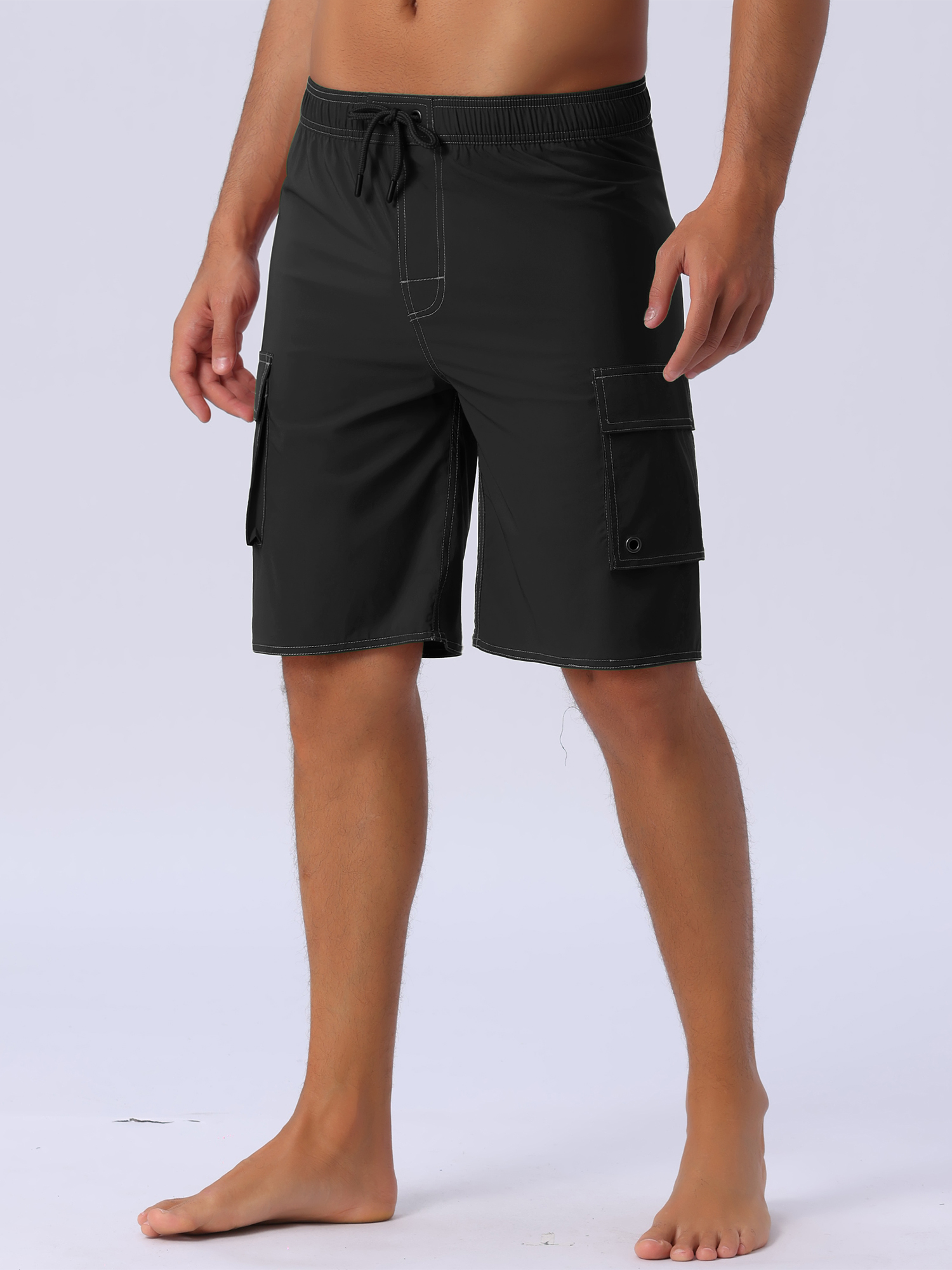 DARING DIVA Men's Solid Color Side Pockets Lining Summer Board Shorts 36 Black