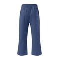 thumbnail image 5 of Pantalones capri para mujer, algodón y lino, rectos, pernera ancha, azul, 5 of 5