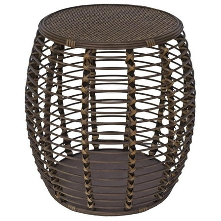 Pemberly Row Modern Transitional Rattan End Table in Espresso/Gray