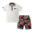 thumbnail image 4 of LYMAYTER 2-8Y Toddler Baby Boys Short Sleeve Lapel Shirt Elastic Waist Shorts 2PCS Floral Gentleman Suits Kids Summer Hawaiian Shorts Sets, 4 of 9