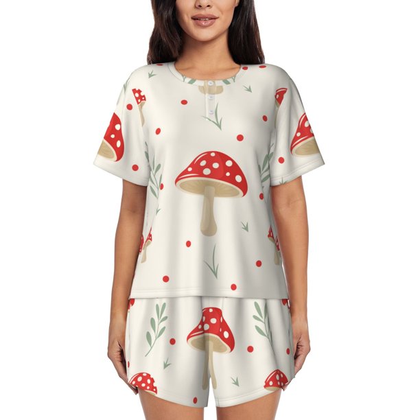 Fotbe Flat Mushrooms Conjunto de Pijama Estampado para Mujer, 2 Piezas, Ropa de Dormir con Camiseta de Manga Corta y Shorts Suaves-XX-Large