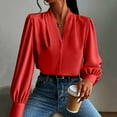 thumbnail image 5 of Delliss Women's Soft Satin Silk Shirt Pleated Long Sleeve Work Top Red XL, 5 of 7