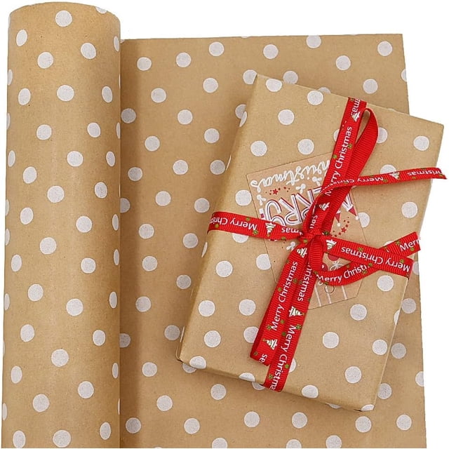 Paquete de rollo de papel para envolver regalos de Navidad de 43 cm x 15 m, papel kraft con árbol de Navidad, papel de regalo reciclable para envolver regalos de Navidad y decoración de fiestas