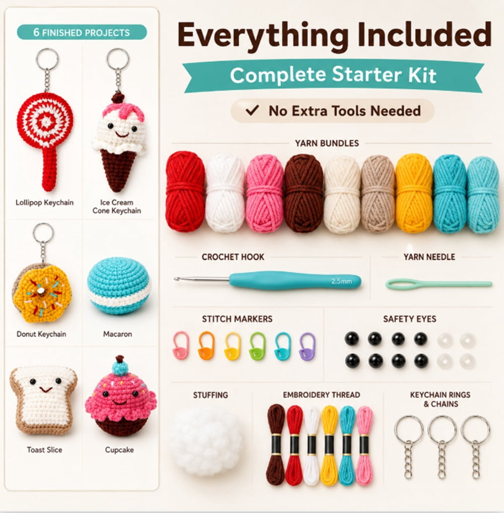 6 Pack Desert Crochet Kit for Beginners, Desert Amigurumi Starter Set with Step by Step Video Tutorials, TIKA