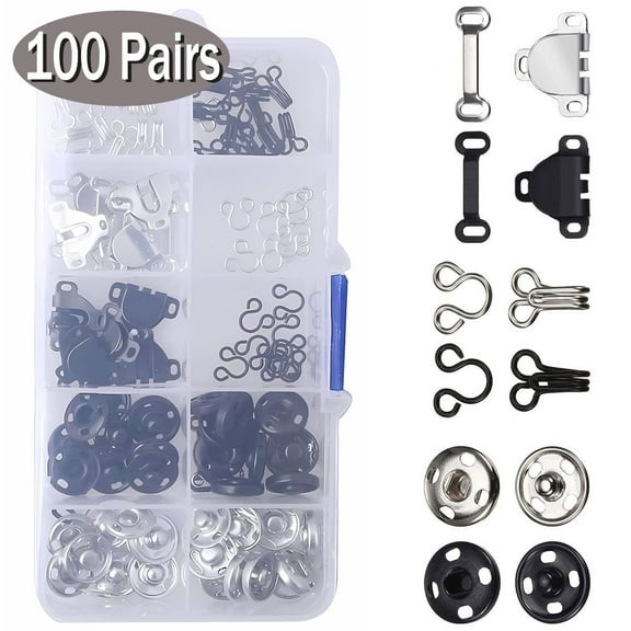 Skirt Hooks Snaps for Sewing Clothing Sewing Fixing Tools Metal Snaps Buttons for Skirt Dress Bra Sewing 100 Pairs