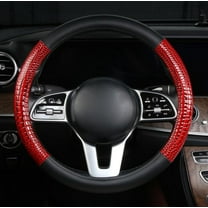 Crocodile Pattern Steering Wheel Cover Leather Four Seasons General Breathable Anti-Slip Odorless Comfortable Grip 15 Inch Universal Fit