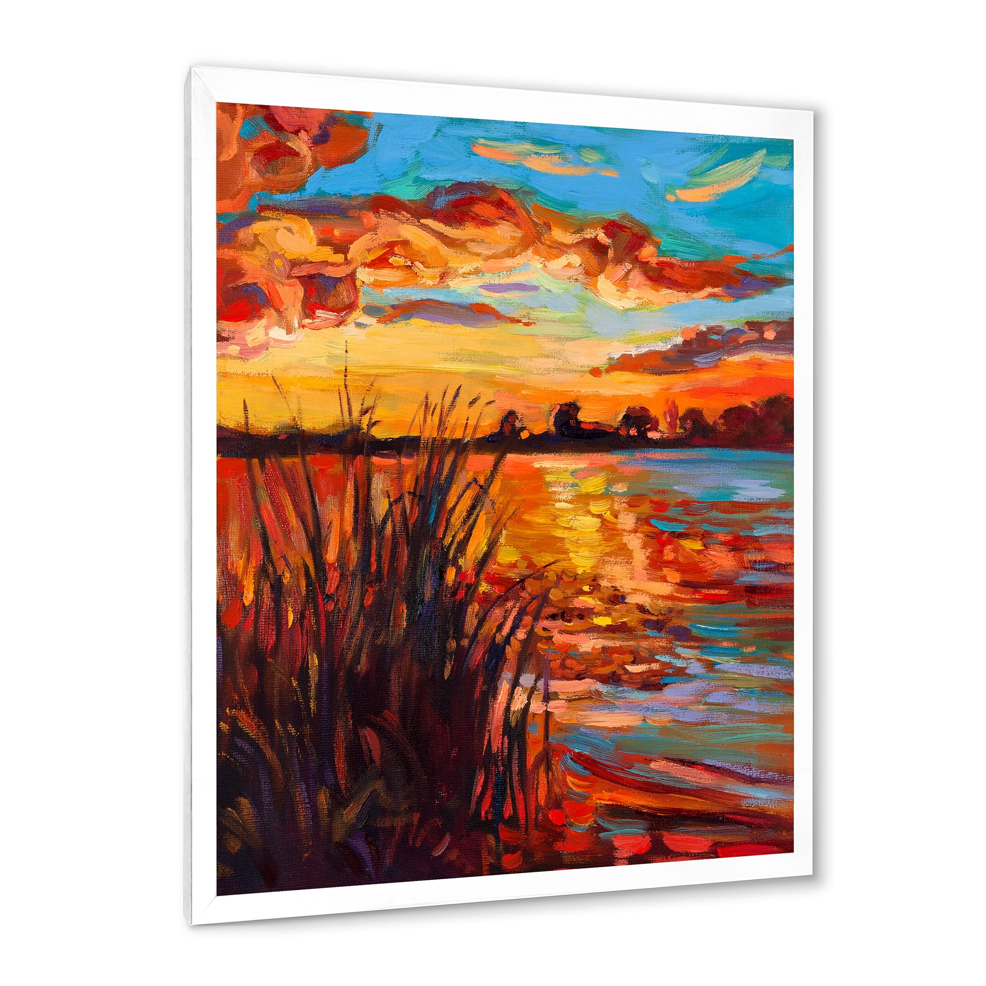 Designart 'The Lake At Sunset Evening Glow I' Nautical & Coastal Framed Art Print