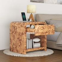 Uforic Rustic End Table with Storage Drawer & Charging Station, Side Table with Shelf, Burl