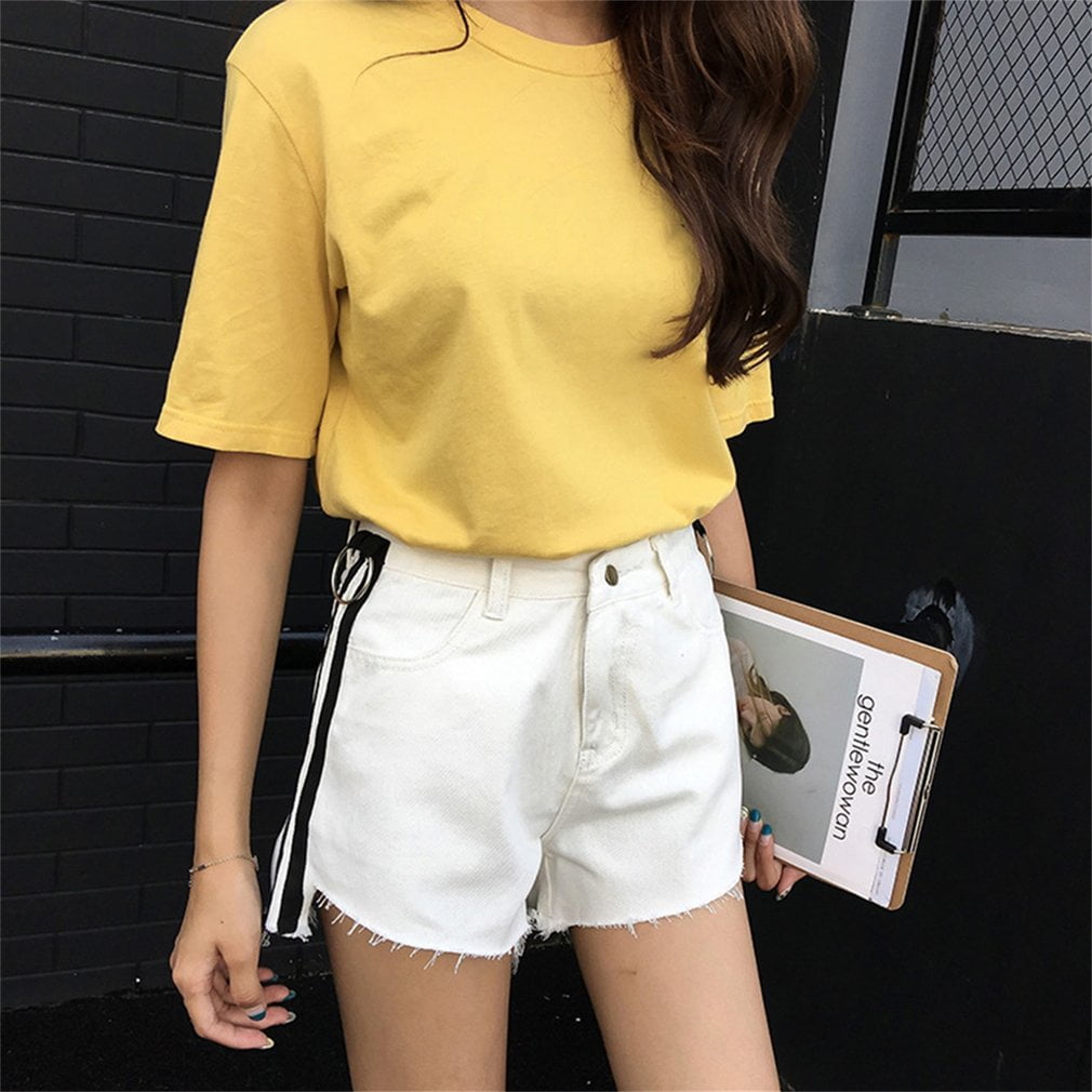 Side Stripe High Waist Raw Edge Hot Pants Denim Shorts Jeans Shorts for Women Walmart