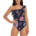 thumbnail image 2 of Yiaed Roses Flowers Print Women One Piece Swimsuits Tummy Control One Shoulder Bathing Suits Pattern Ruffle Swimwear-Small, 2 of 8