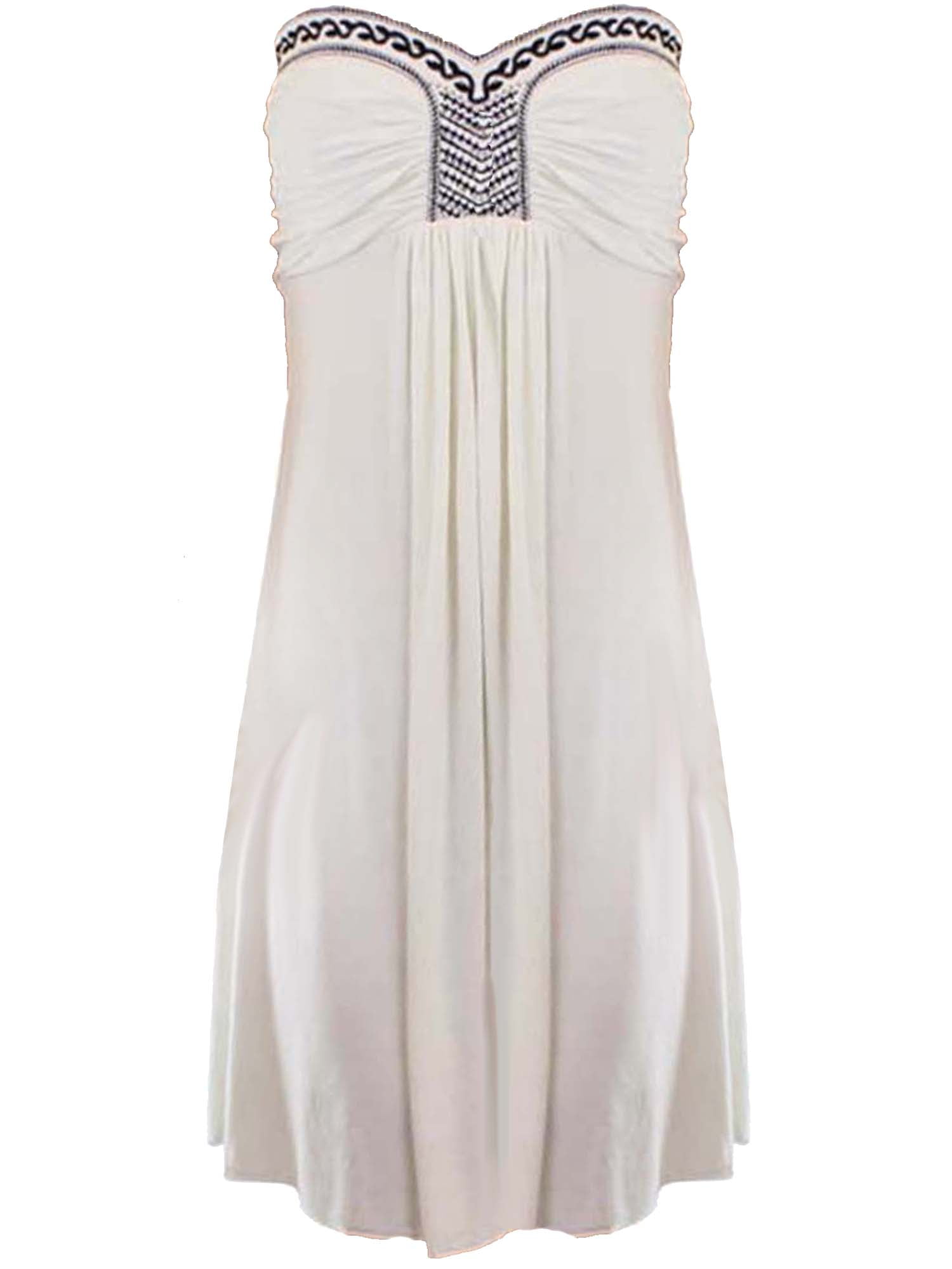 Luxury Divas White Strapless Dress Beach Cover Up With Embroidery