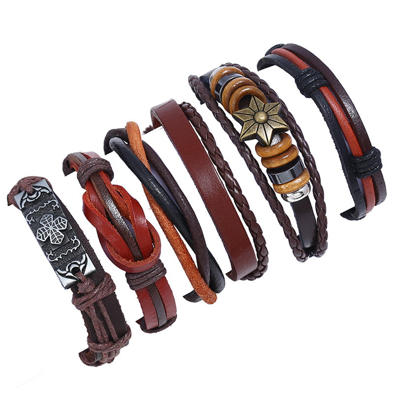 Men Handmade Classic Leather Woven Fashion Surfer Hip Hop Bracelet Wristband 