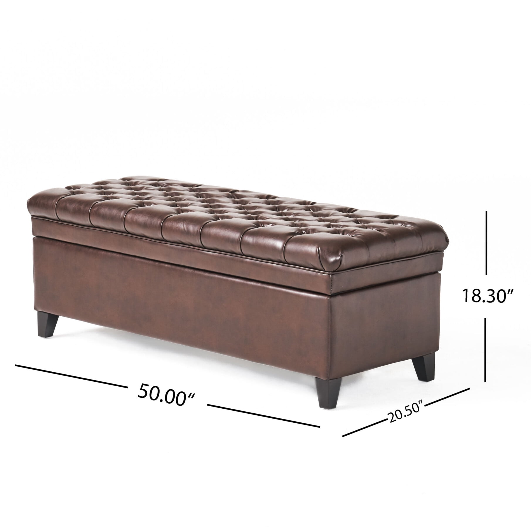 50" Storage Ottoman, Storage Ottoman Bench with Wooden Legs and Safety Hinge, Tufted Entryway Bedroom Bench, Holds up to 330 lb, for Living Room, Bedroom, Brown