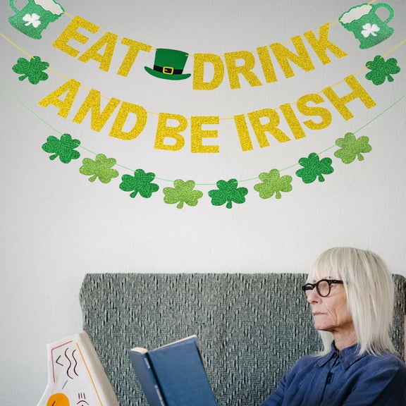 GOOHOCHY 2-Pack Shamrock Hanging Garland Banner for St. Patrick's Day Party Decorations and Lucky Celebration