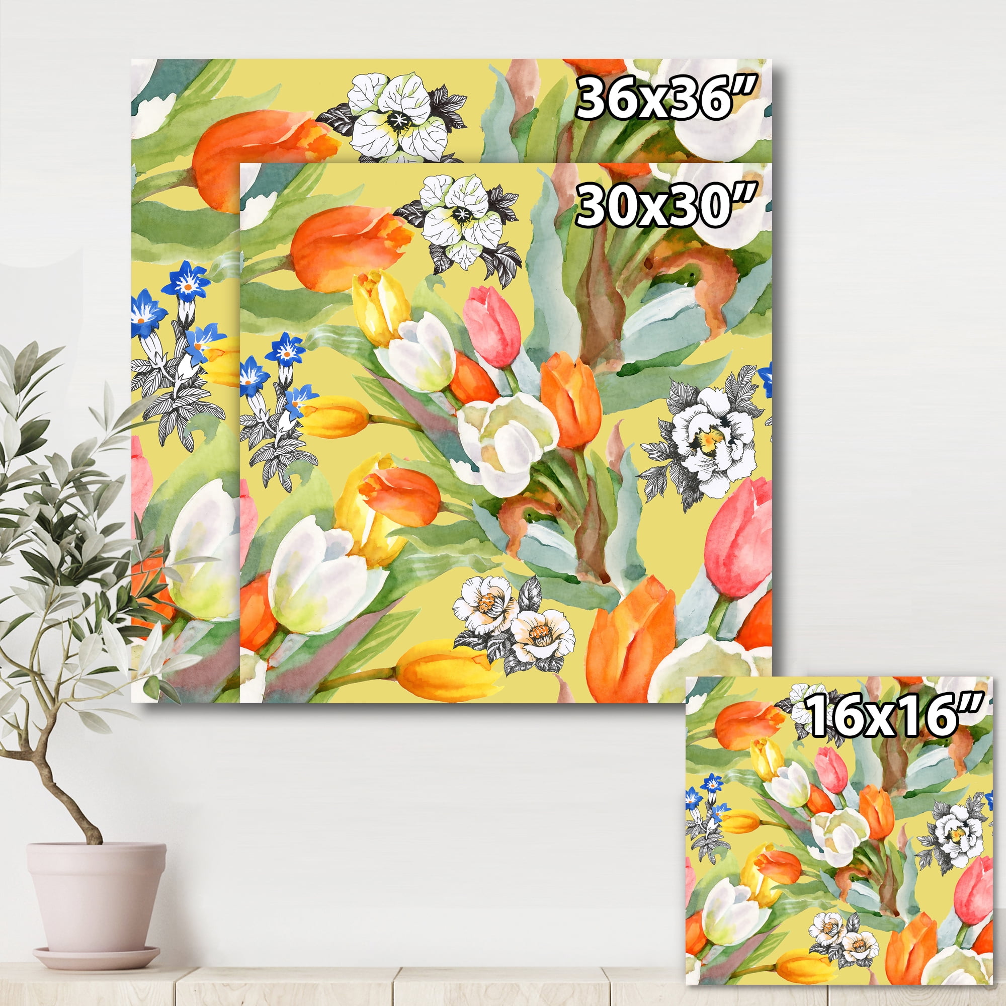 Designart ' Blooming Orange and White Tulips IV ' Traditional Canvas Wall Art Print