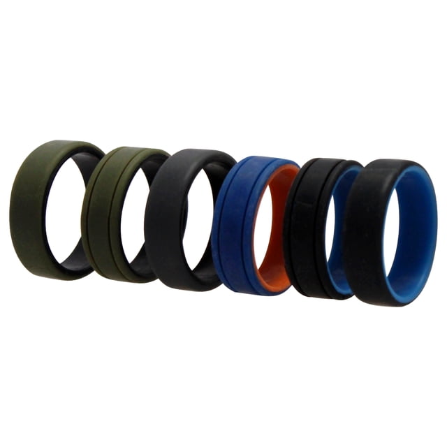 Juego de anillos de boda de silicona con líneas de 2 capas - Verde de ROQ para hombres - Anillo de 6 x 16 mm