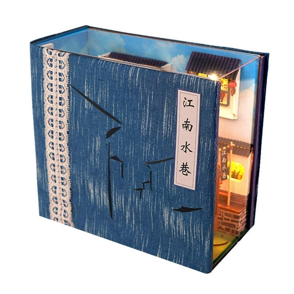 Yinanstore Wood Miniature Dollhouse Kit Book Shelf Jiangnan Water Village with Furniture D DIY for Educational toy children kids Adults Boy Girls