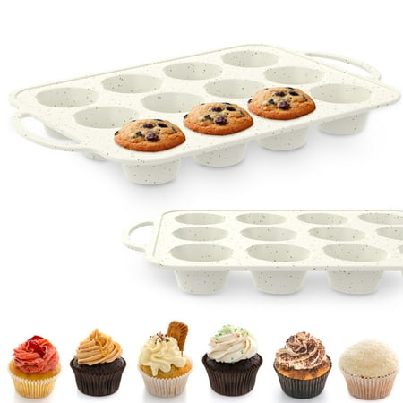 

Ihvewuo 2Pcs Silicone Muffin Pan Nonstick Silicone Baking Mold 12 Cup Silicone Muffin Tray Temperature Resistant Cupcake Pan Food Grade Cookie Mold Tray Dishwasher Safe for Baking Muffins Cupcakes