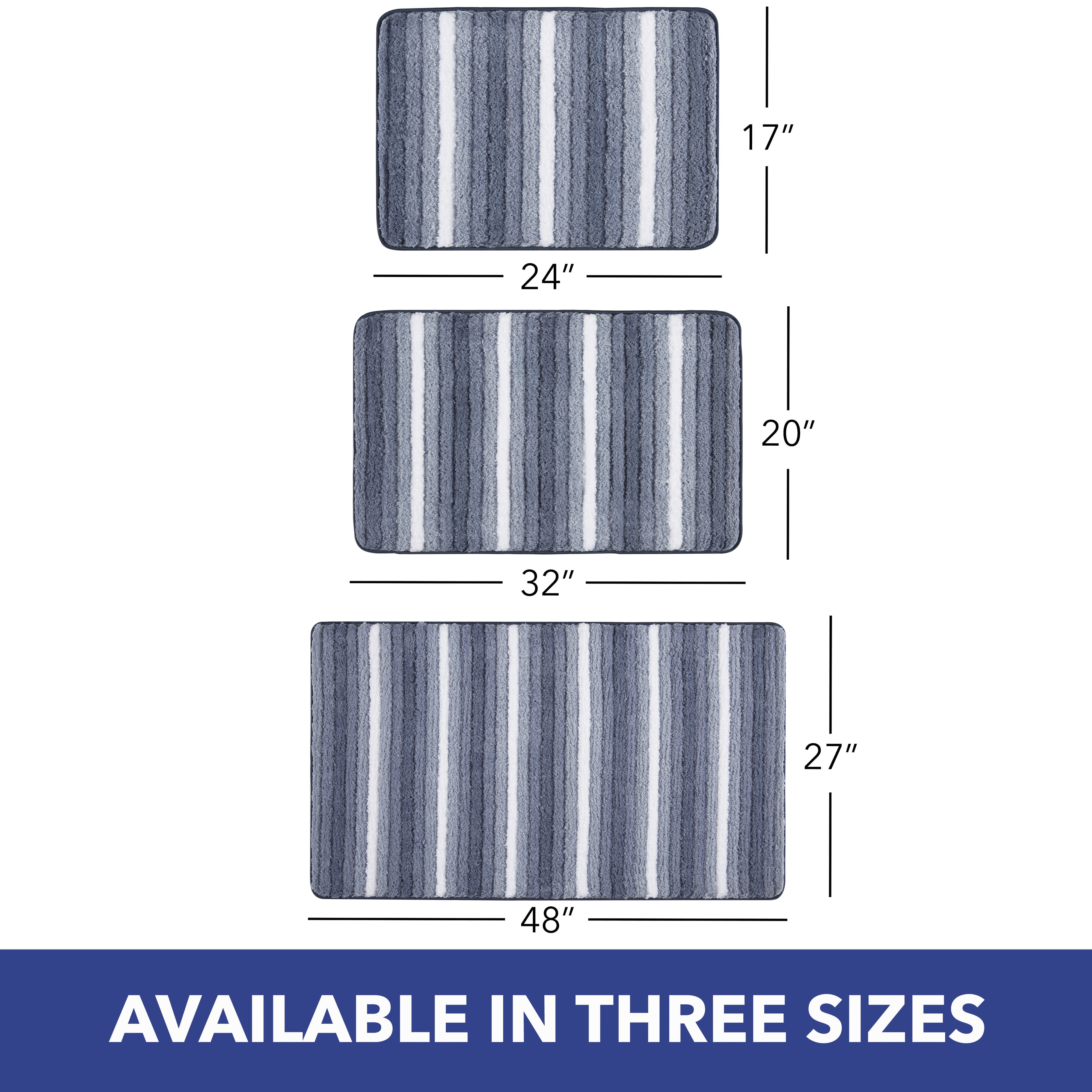 Sohome Chino Striped Machine Washable Bath Mat, Navy Blue/White, 27"x48"