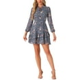 thumbnail image 1 of INSPIRAR CHIC Vestidos de Verano para Mujeres 2025 Floral Con Cinta Cuello en V Semi Transparente de Manga Larga Vestido Corto de Chifón en Capas en Azul Gris, 1 of 6