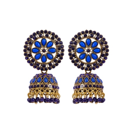Crunchy Fashion Bollywood Jewelry Traditional Indian Bridal Bride Wedding Bridesmaid Gold Plated Pearls & Meenakari Floral Jhumka Jhumki Earrings Set For Women