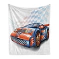 thumbnail image 1 of Cars Soft Flannel Fleece Throw Blanket, Cartoon Style Speeding Racing Car Event Championship Racetrack Victory Drive, Cozy Plush for Indoor and Outdoor Use, 50" x 70", Orange Blue Black, by Ambesonne, 1 of 6
