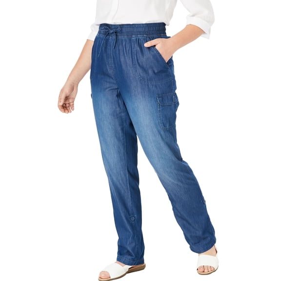 Woman Within Convertible 2-in-1 Cargo Pant & Capri Elastic Waist