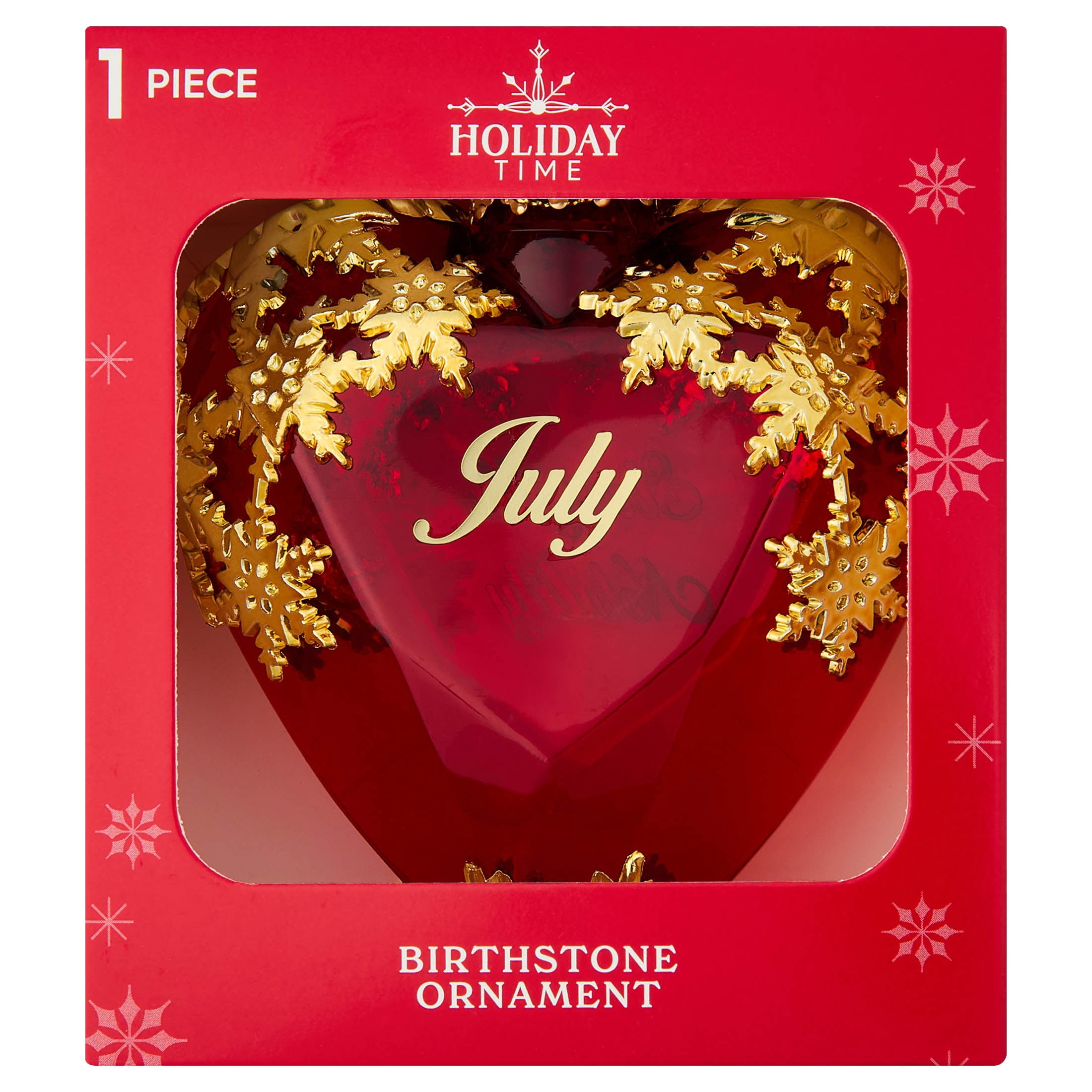Red and Gold July Birthstone Christmas Ornament, 4.3", by Holiday Time