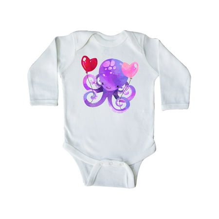 

Inktastic Valentine’s Day Cute Purple Octopus with Heart Balloons Gift Baby Boy or Baby Girl Long Sleeve Bodysuit