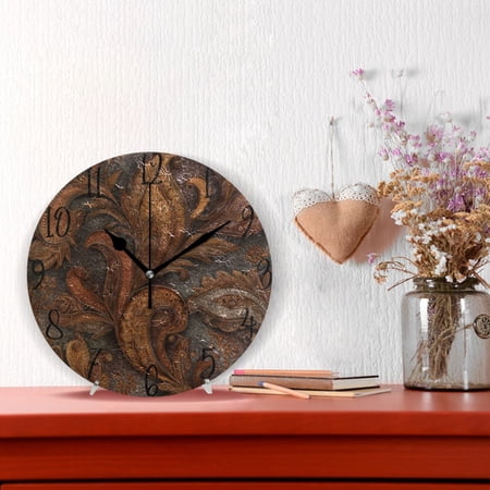 10 Quartz Indoor Wall Clock Silent Mechanism - Vintage Leather Scrolls