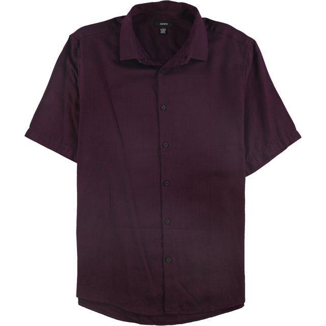 Alfani Mens Vasper Twill Button Up Shirt, Red, Large
