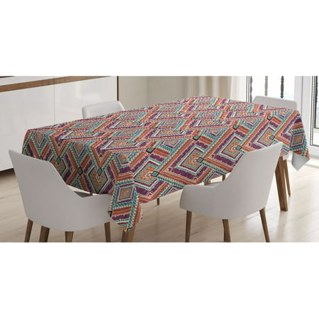 

Ethnic Tablecloth Rhombus Pattern with Colorful Zigzags Spirals and Squares Timeless Illustration Rectangle Satin Table Cover Accent for Dining Room and Kitchen 60 X 84 Multicolor by Ambesonne