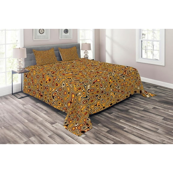 Ambesonne Psychedelic Quilted Coverlet 3 Pcs, Hallucinatory Plasma, Queen Size, Orange Brown