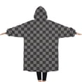 thumbnail image 2 of Oversized Wearable Blanket Hoodie,Gray and Black Checkerboard Pattern Sherpa Blanket Hoodie with Super Pockets,Super Warm Fuzzy Pullover for Women & Men, 2 of 6