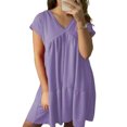 thumbnail image 1 of MAWCLOS Robes Mini pour Femmes Couleur Unie Robe T-Shirt Manches Courtes Robe d'Été Décontractée Col en V Lavande m, 1 of 2